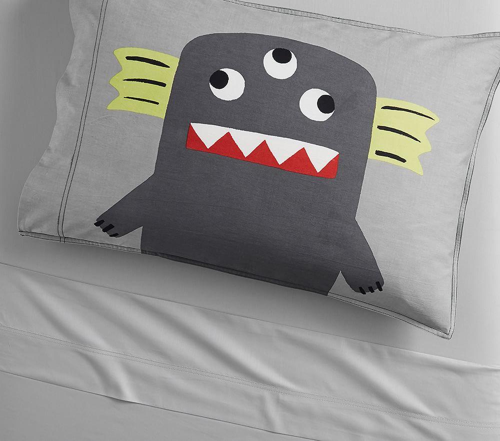 Organic Washed Sateen Monster Pillow Sham & Sheet Set